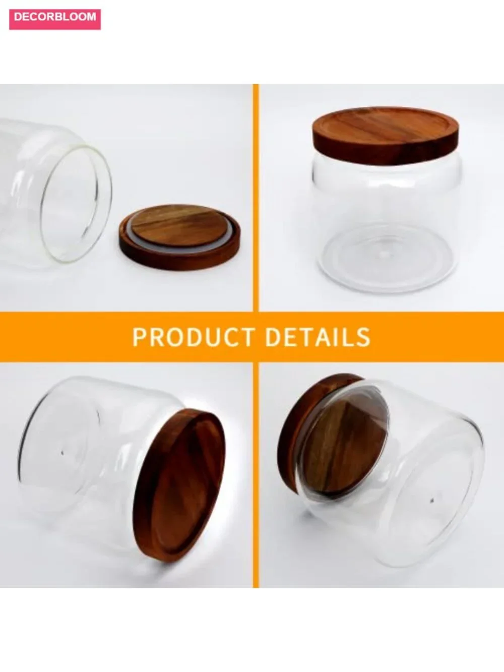Set of 4 Glass Food Storage Containers with Wooden Lids, 33 oz Each